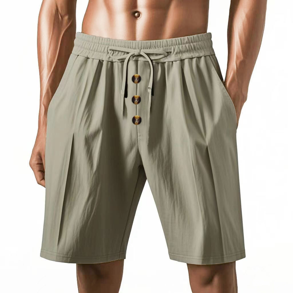 Shorts d'été légers pour hommes avec taille élastique et détails de bouton pratiques Lune London