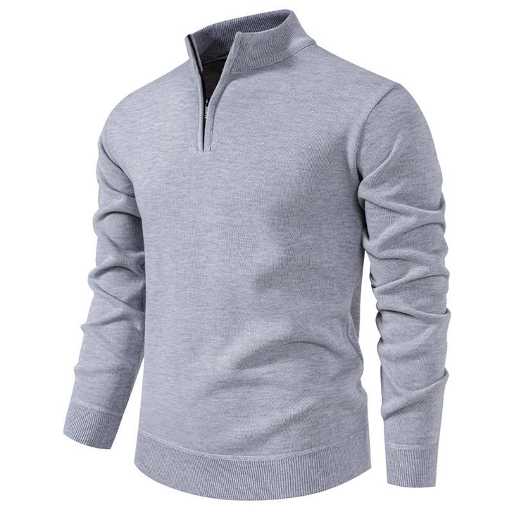 Fine knit pullover for men with short zipper and high collar Lune London