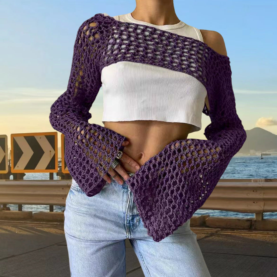 Crochet tank top for women with open stitches and wide sleeves Lune London
