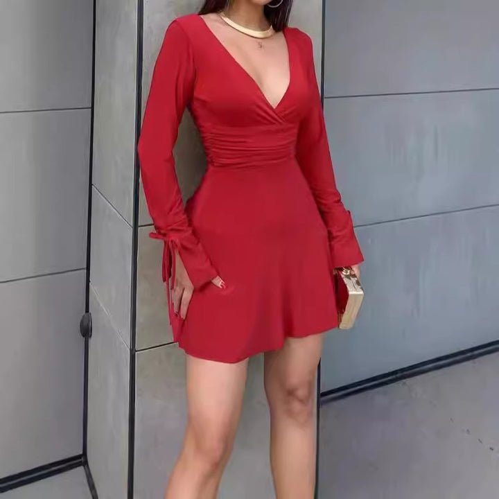 Wrap dress for women with long sleeves and decorative knots Lune London