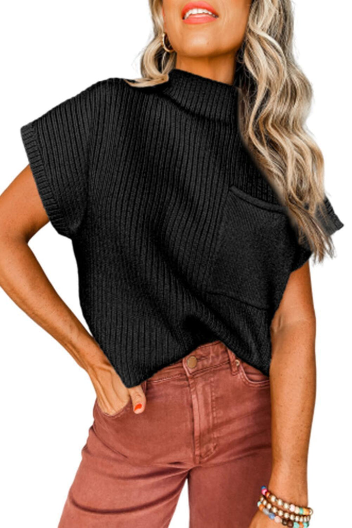 Women's casual short-sleeve sweater with high collar and patch pocket Lune London