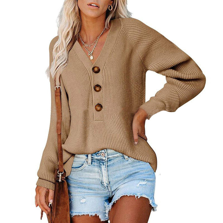 Women's cashmere sweater with V-neck and large wooden buttons Lune London