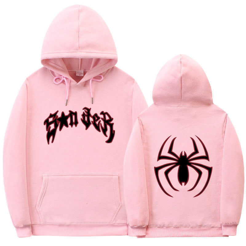 Women's hoodie with striking spider motif and coarse lettering Lune London