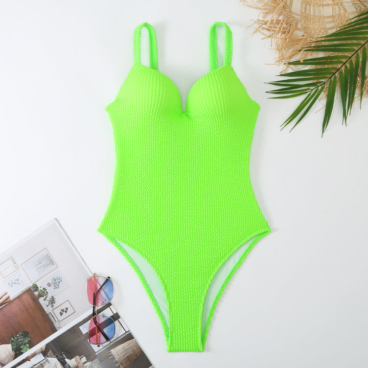High-waisted swimsuit for women with ribbed textured surface and adjustable straps Lune London