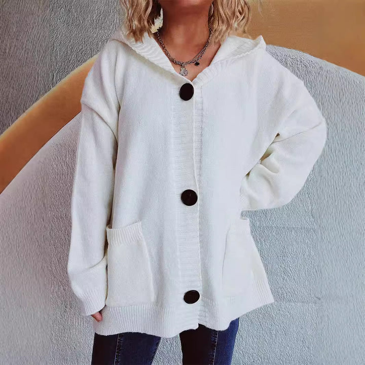 Cardigan confortable pour femmes avec capuche et poches appliquées Chic & Stil