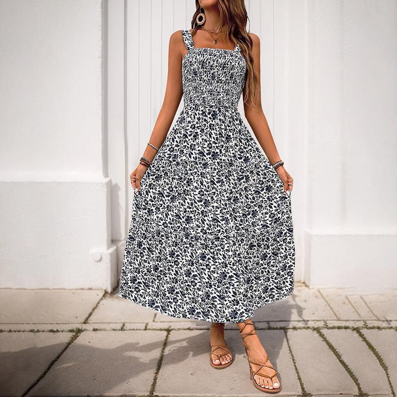 Chic Floral Print Smocked Maxi Dress for Women