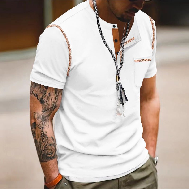 Men's Short Sleeve Henley T-Shirt with Fashionable Accents and a Practical Chest Pocket Lune London