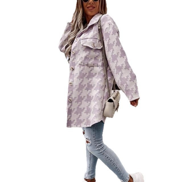 Oversized shirt jacket for women in a modern houndstooth check design Lune London