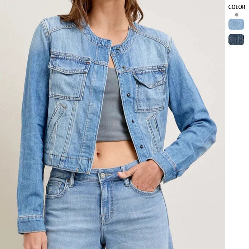 Short denim jacket for women with practical pockets Chic & Stil