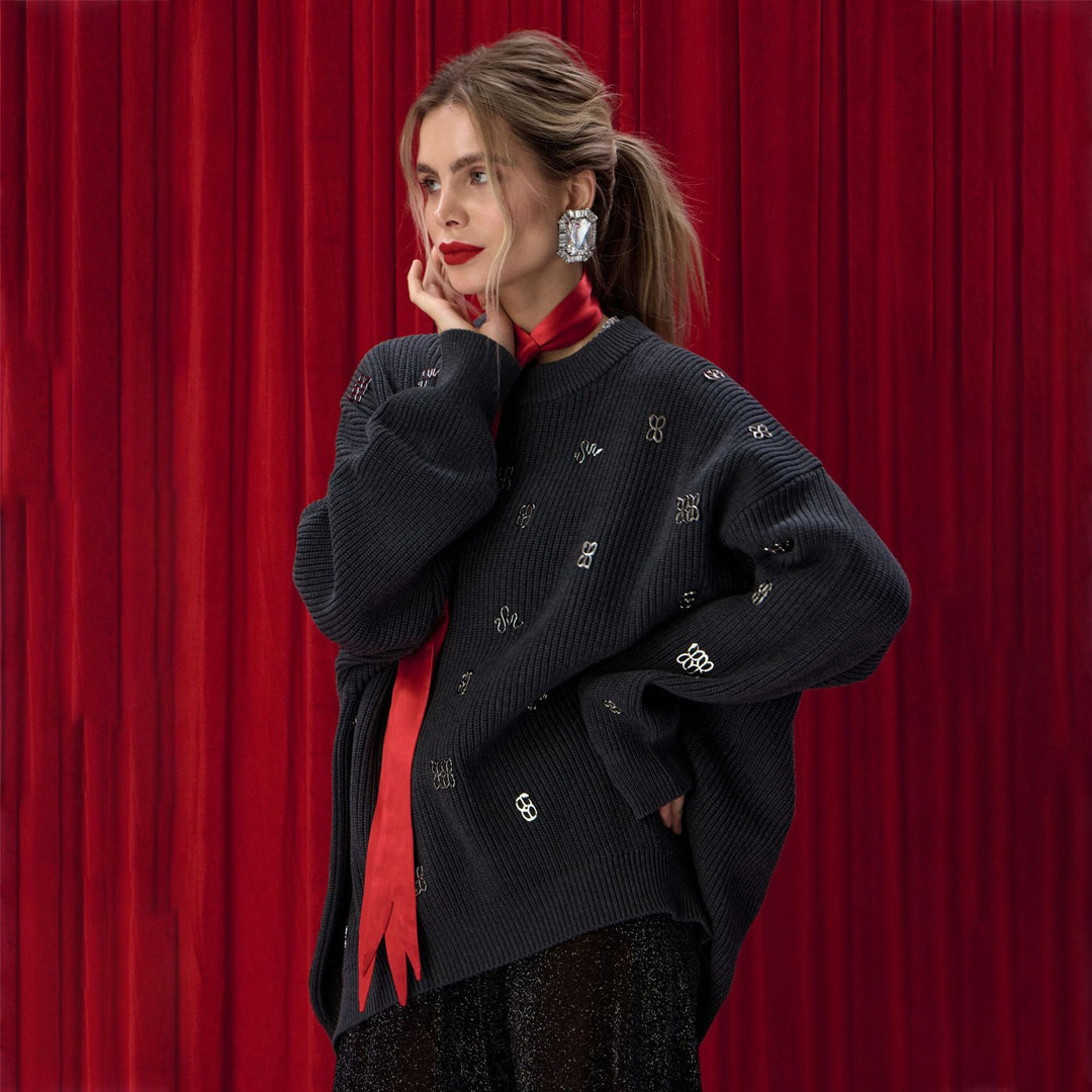 Oversized knit sweater for women with shiny accents Lune London