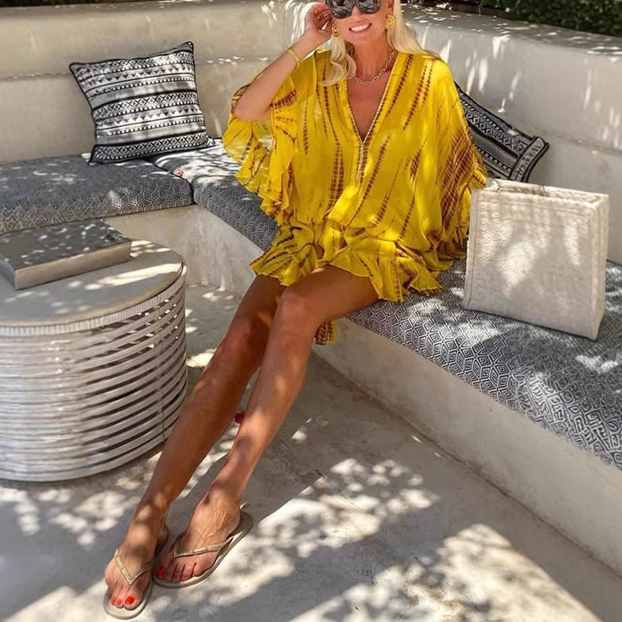 Women Mini Dress Chic and Fluid Ruffled Style