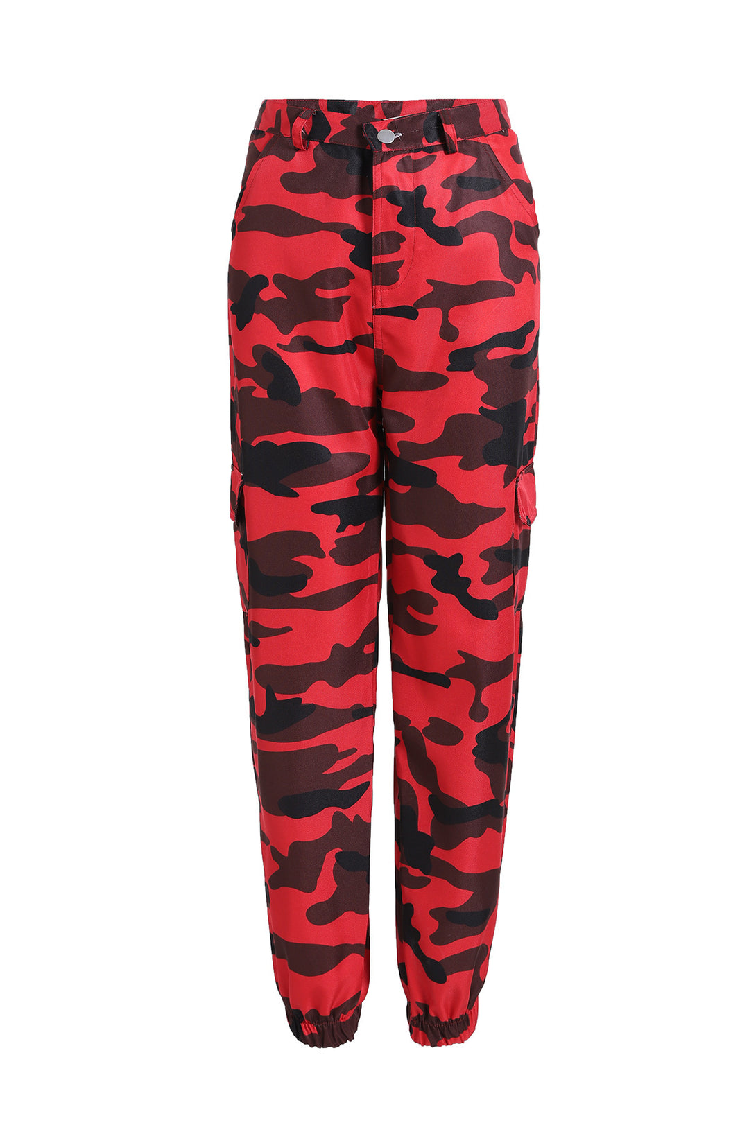 Cargo pants for women with a modern camouflage design featuring practical pockets and elastic waist Lune London