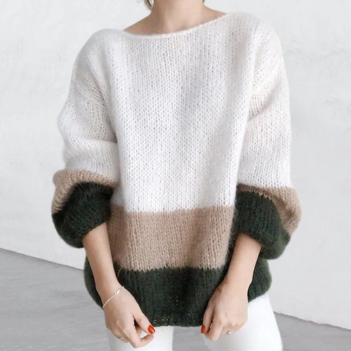Coarse knit sweater for women with a modern block pattern and a relaxed fit Lune London