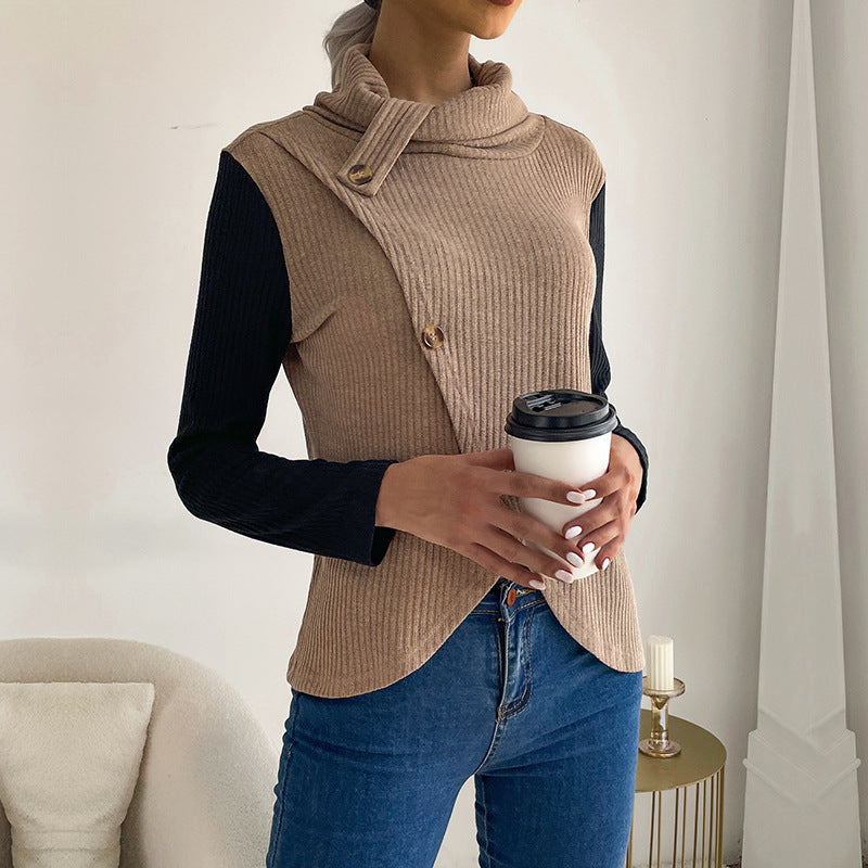 Knotted top for ladies in textured fabric and modern collar Lune London