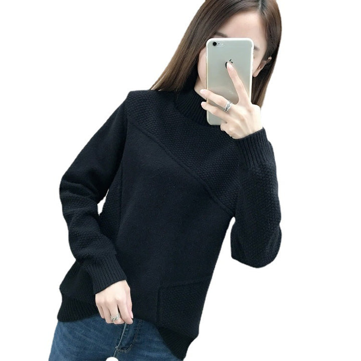 Pull confortable pour femmes avec design texturé et col montant Chic & Stil