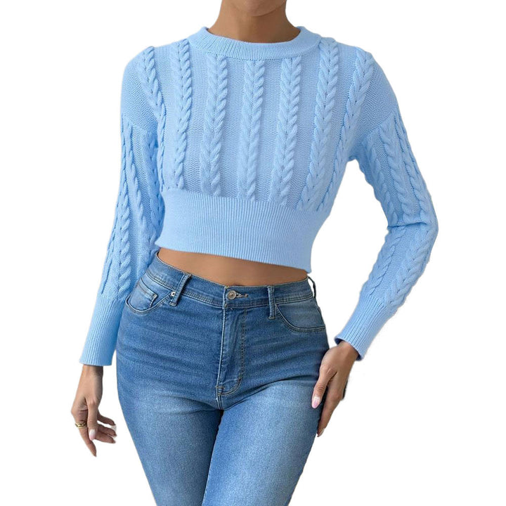 Haut tricoté à coupe courte pour femmes avec motif en torsades et manches longues Chic & Stil