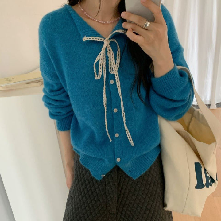Casual knitted cardigan for women with drawstring and fine texture Lune London