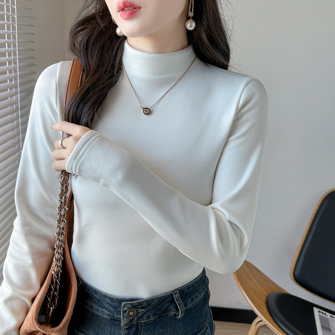 Women's Long Sleeve Cropped Top with High Collar and Ribbed Texture Chic & Stil
