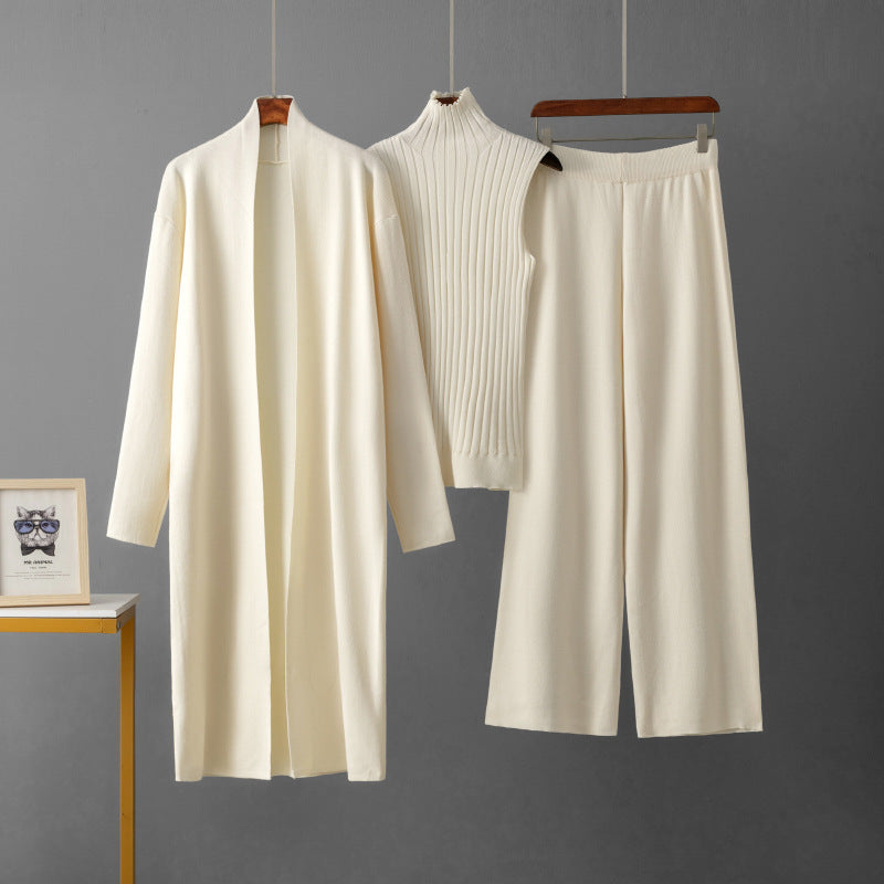 Women modern knitted outfit with long cardigan and quality top Lune London