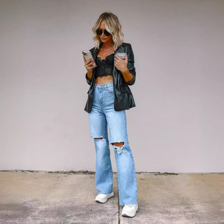 Ladies Flared Jeans with modern Destroyed details Lune London