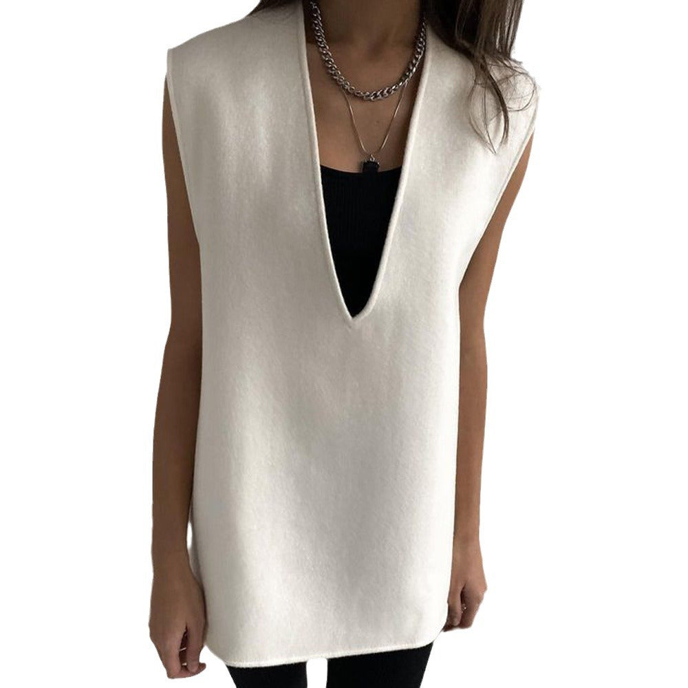 Ladies layered vest with deep V-neck and waistband Lune London