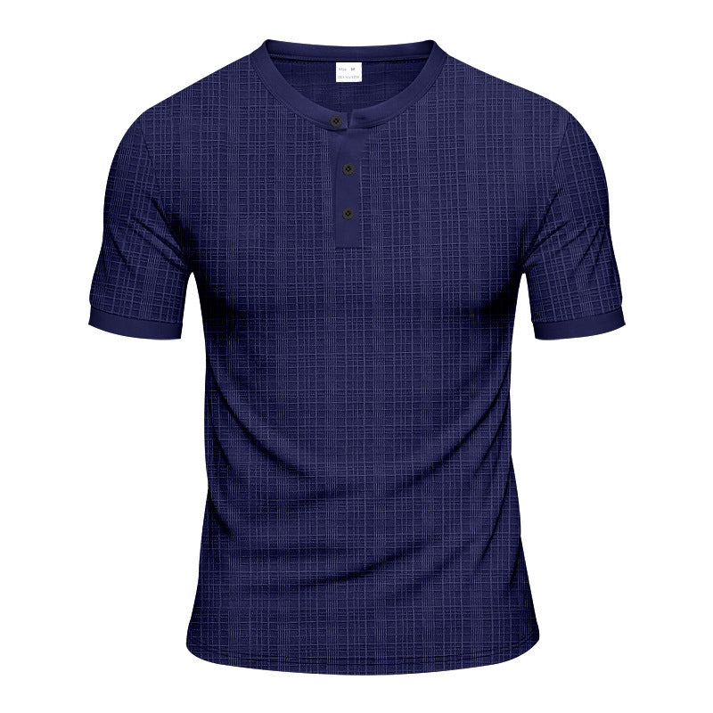 Men's short sleeve Henley t-shirt with textured design and trendy buttons Lune London