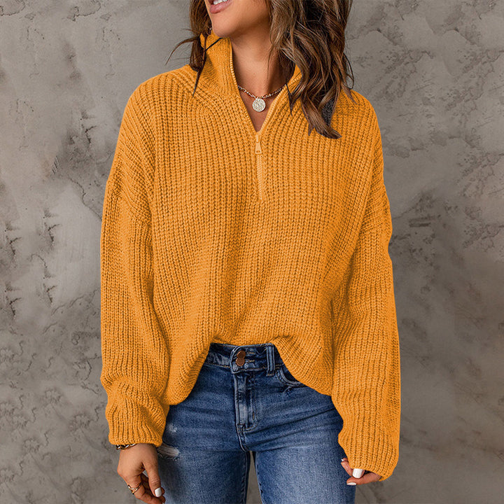 Ladies comfortable sweater with high collar and zip detail Lune London