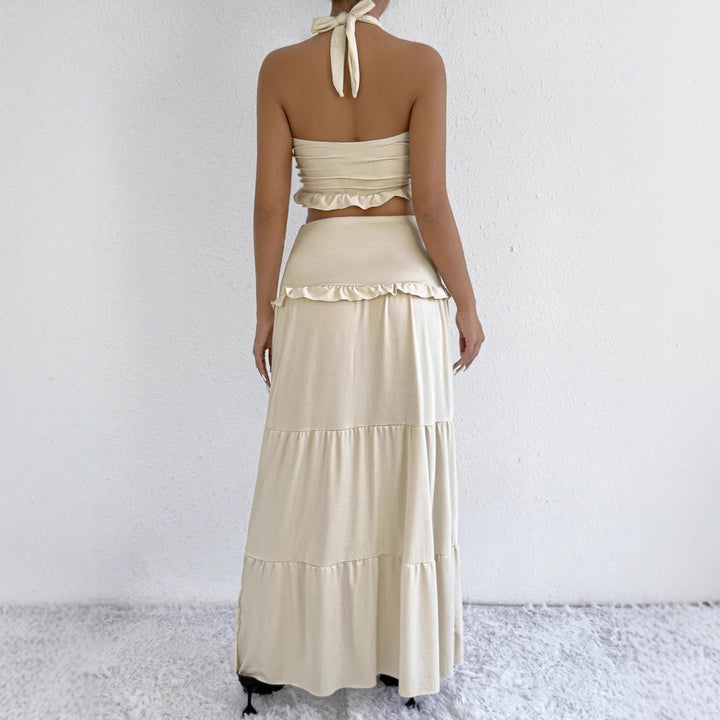 Women’s Maxi Skirt with Crop Top Design and Ruffle Details Lune London