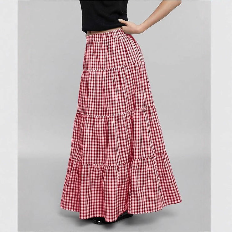 Ladies Maxi Skirt with Sophisticated Checkered Pattern Lune London