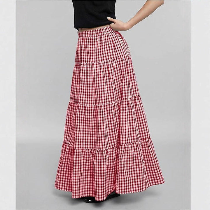 Ladies Maxi Skirt with Sophisticated Checkered Pattern Lune London