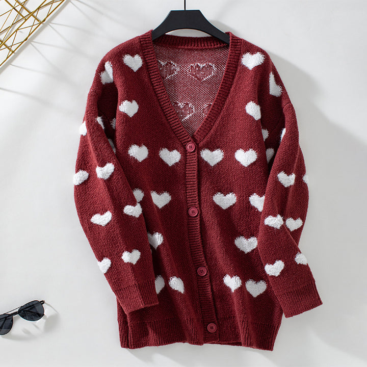 Comfortable cardigan for women with heart pattern and V-neck Lune London