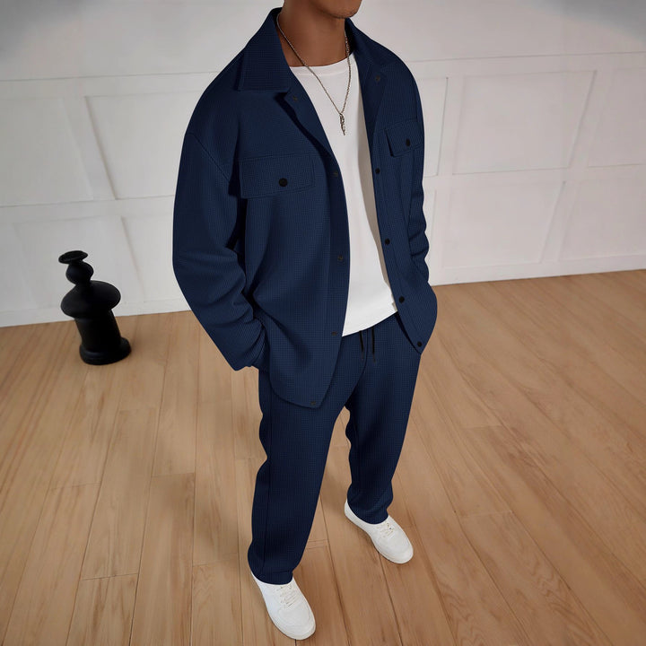 Casual set for men consisting of a striped coat and comfortable jogging pants Lune London