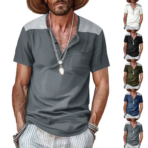 Men's short sleeve Henley t-shirt with textured design and practical chest pocket Lune London