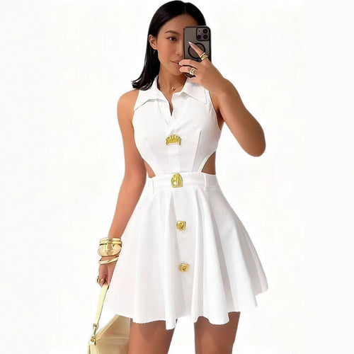 Women's stylish wedding dress with button closure and side cut-outs Lune London