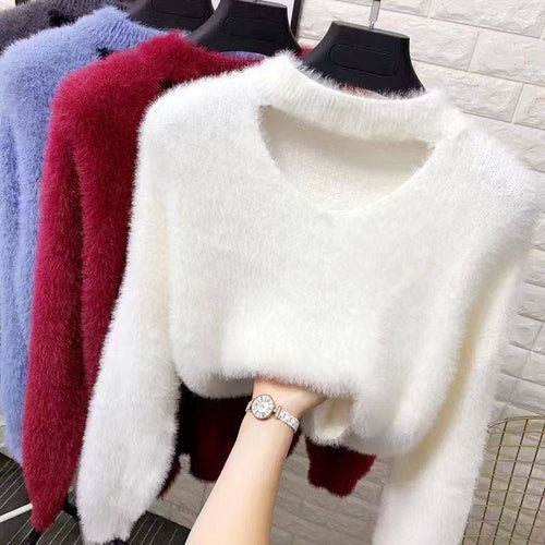 V-neck sweater with high collar for women soft Lune London