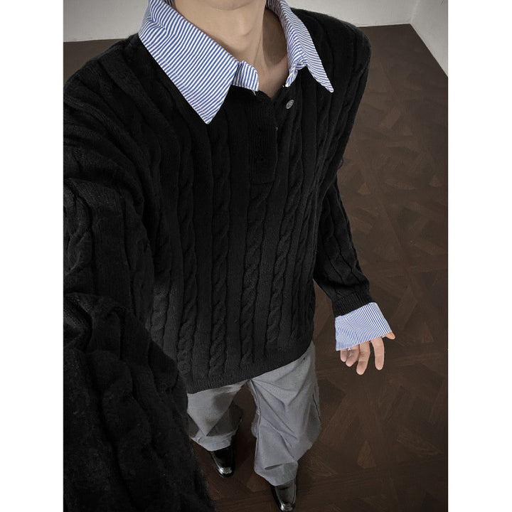 Knit sweater for women with high-quality cable pattern and collar Lune London