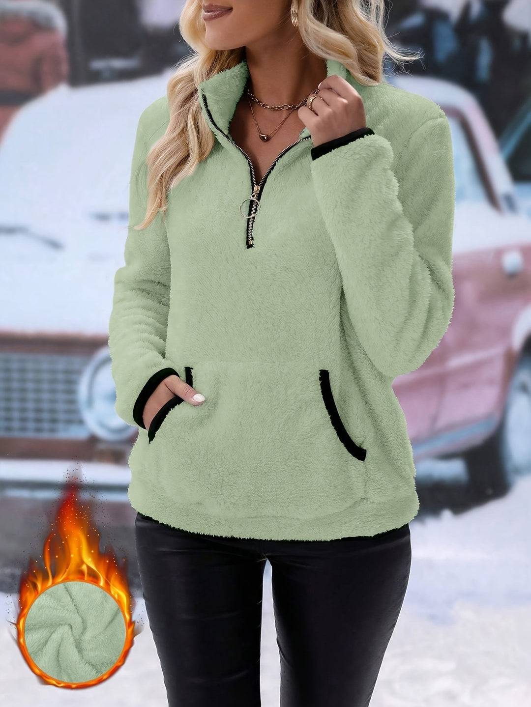 Ladies Fleece Pullover with half-zip Lune London