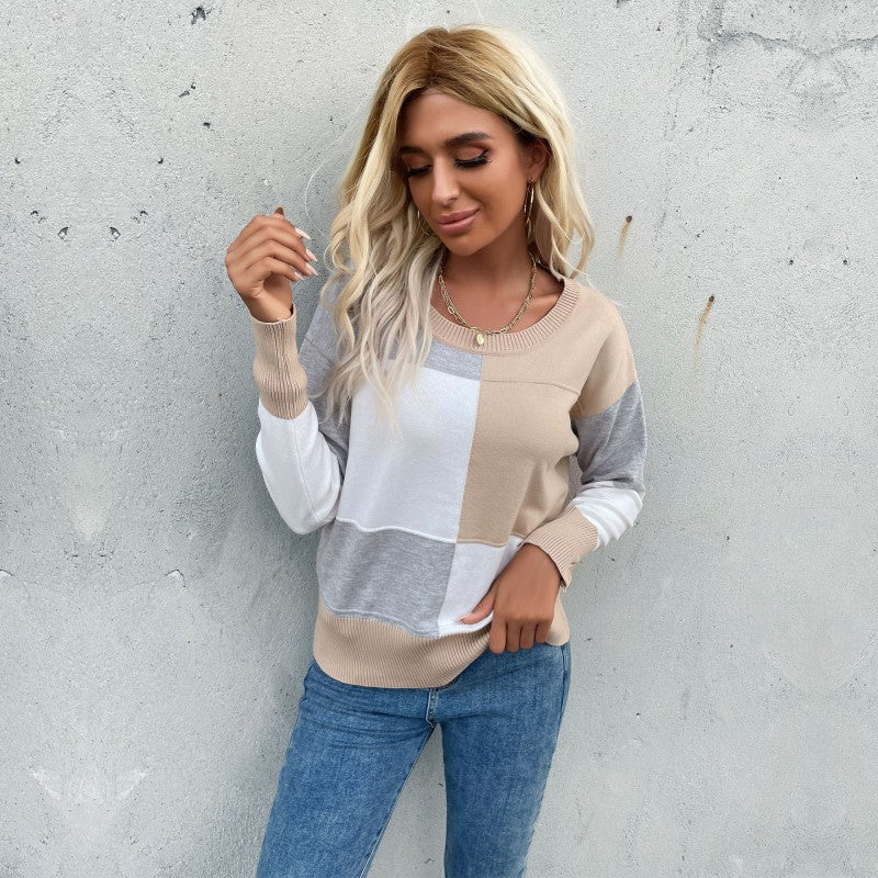 Lune London geometric color block design casual sweater for women