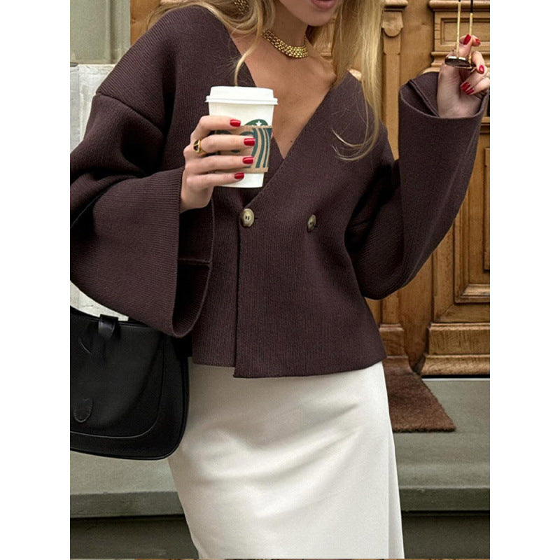 Trendy wrap sweater for women with a stylish ruffled hem Lune London