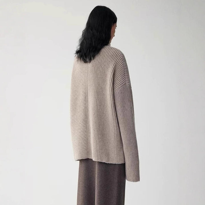 Cardigan femme en tricot épais avec col haut et patte de boutonnage Chic & Stil