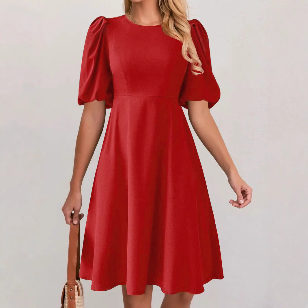 Ladies Elegant A-Line Dress Puff Sleeves Lune London