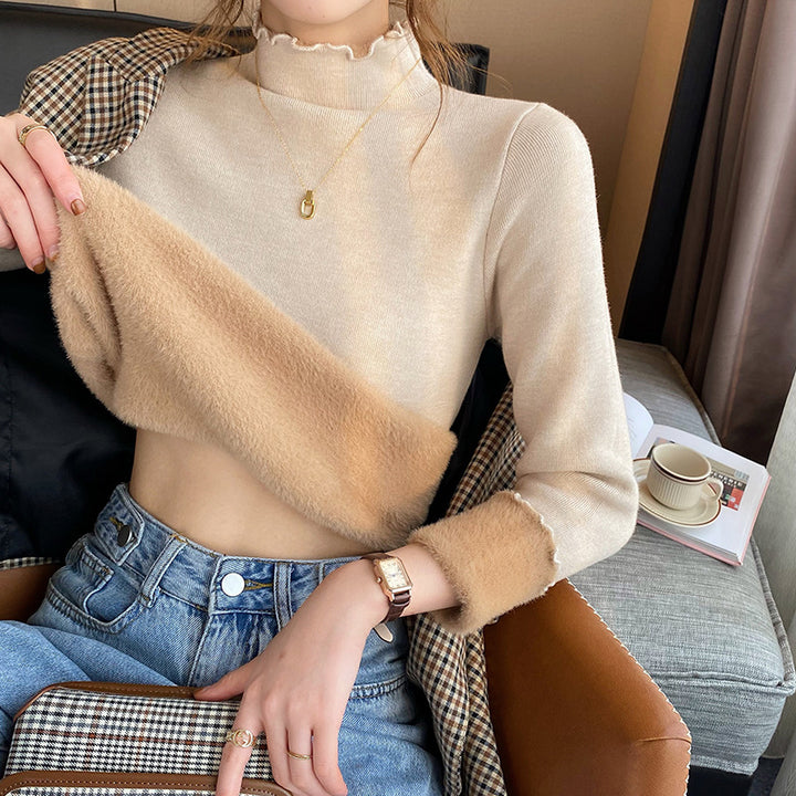 Femmes Pull Court Col Roulé avec Différents Mélanges de Matériaux Chic & Stil