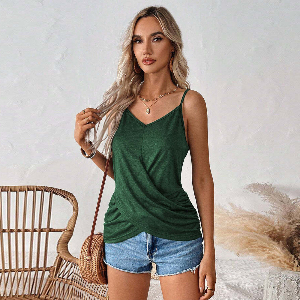 Sleeveless top for women with drapes and deep V neckline Chic & Stil