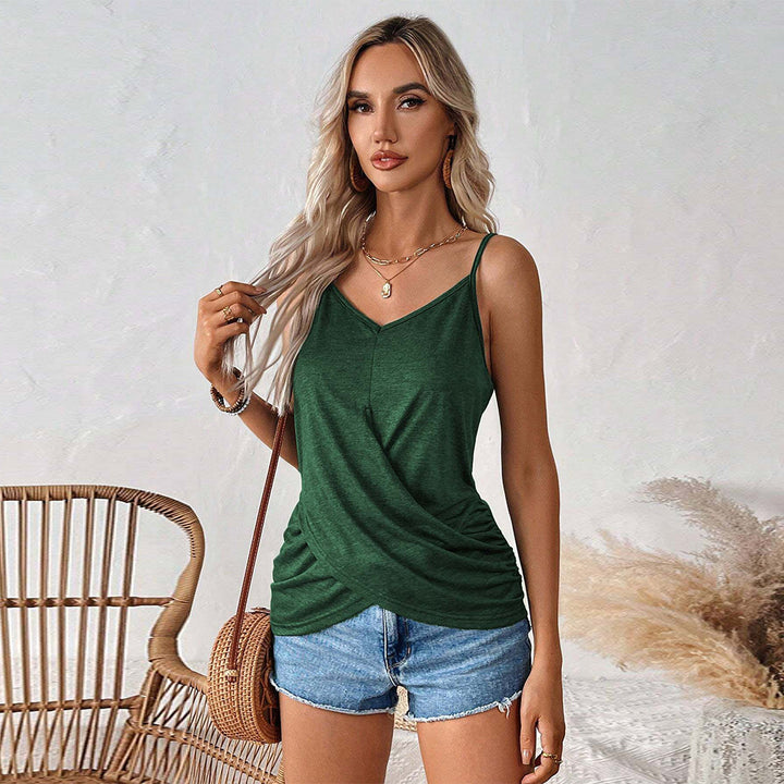 Sleeveless top for women with drapes and deep V neckline Chic & Stil