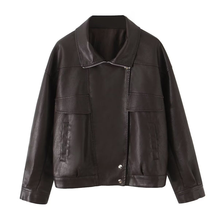 Veste en faux cuir pour femmes au design moderne et aux poches pratiques Chic & Stil