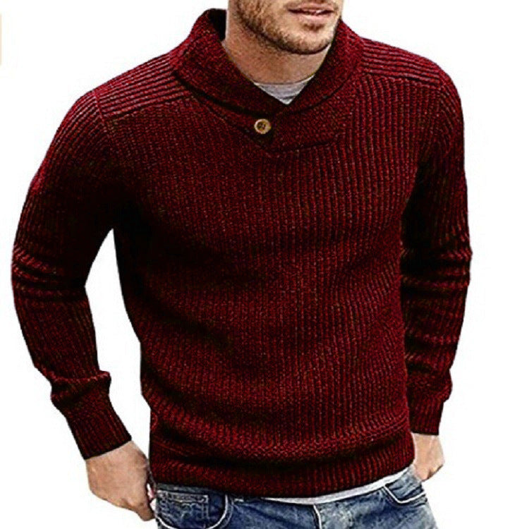 Men's Knit Pullover with Shawl Collar and Button Detail Lune London