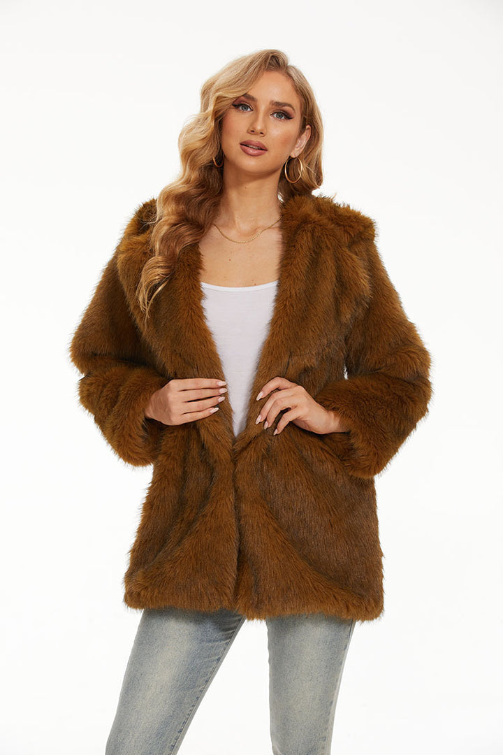 Women’s faux fur jacket with cozy hood and modern cut Lune London