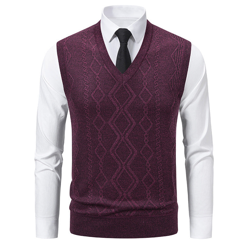 Men's Knit Sweater with V-Neck and Textured Cable Pattern Lune London