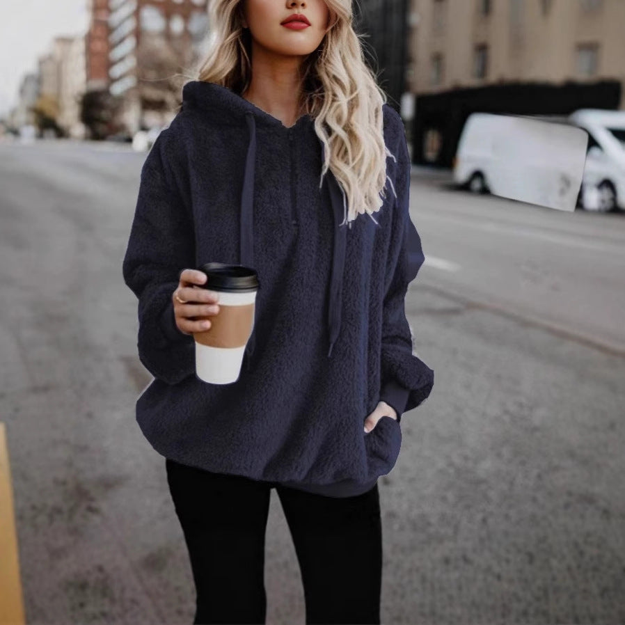 Ladies Oversized Fleece Hoodie with Comfortable Pockets and Drawstring Lune London