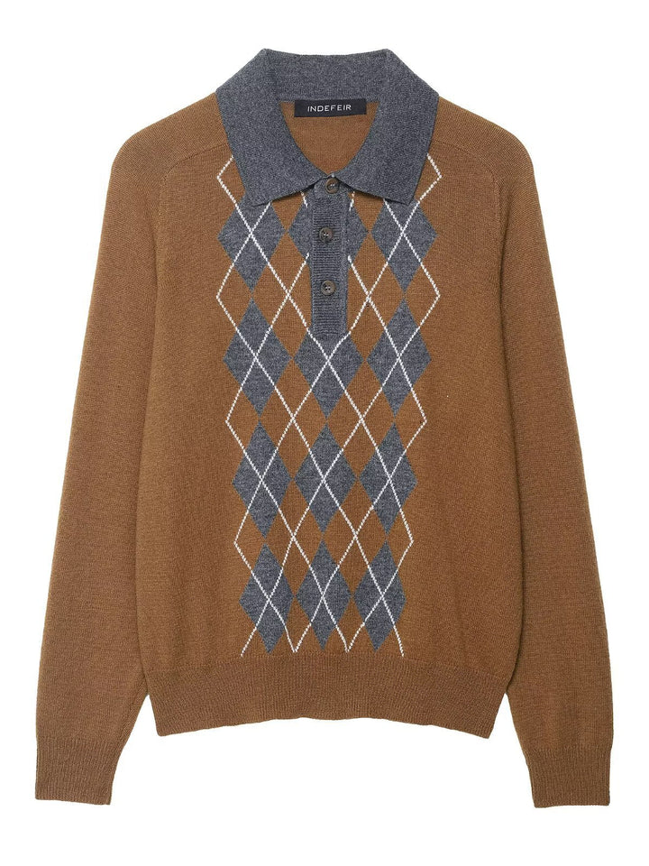 Elegant sweater for women with diamond pattern and collar Lune London
